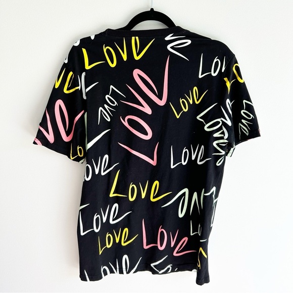 Bias Black Love Allover Print Embroidered Short Sleeve Tee Small - Picture 2 of 5